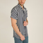 Straight Striped Short Sleeve Pocket Shirt // Navy Blue (XL)