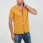 Apas Collar Line Textured Short Sleeve Shirt // Mustard (L)