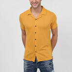 Apas Collar Line Textured Short Sleeve Shirt // Mustard (XL)
