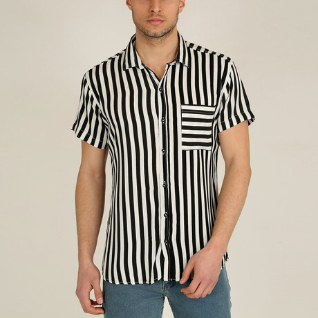 Straight Striped Short Sleeve Pocket Shirt // Black (XS)