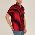 Straight Striped Short Sleeve Pocket Shirt // Red (XS)