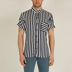 Straight Striped Short Sleeve Pocket Shirt // Navy Blue (M)