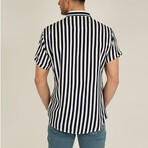Straight Striped Short Sleeve Pocket Shirt // Navy Blue (L)
