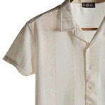 Slim-Fit Top Collar Short Sleeve Patterned Shirt II // Beige (M)