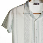 Slim-Fit Top Collar Short Sleeve Patterned Shirt I // Light Green (2XL)