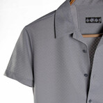 Slim-Fit Top Collar Short Sleeve Patterened Shirt // Anthracite (S)