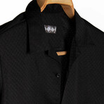 Slim-Fit Cropped Collar Short Sleeve Patterned Shirt I // Black (L)