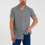 Slim-Fit Cropped Collar Short Sleeve Striped Shirt // Black (M)