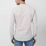 Classic Collar Long Sleeve Half Pop Linen Shirt // Beige (S)