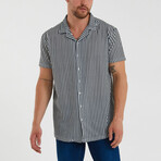Slim-Fit Cropped Collar Short Sleeve Striped Shirt // Black (2XL)