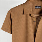 Slim-Fit Top Collar Short Sleeve Patterned Shirt I // Beige (S)