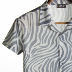 Slim-Fit Cropped Collar Short Sleeve Patterned Shirt // Gray (M)