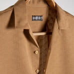 Slim-Fit Cropped Collar Short Sleeve Shirt // Beige (2XL)