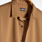 Slim-Fit Top Collar Short Sleeve Patterned Shirt I // Beige (M)