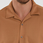 Slim-Fit Top Collar Short Sleeve Honeycomb Shirt // Beige (XS)