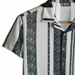 Slim-Fit Apas Collar Short Sleeve Patterned Shirt I // Dark Green (L)