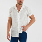 Slim-Fit Top Collar Short Sleeve Patterned Shirt // Beige (XL)