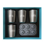 Non-Tipping Rocks Tumbler Set of 4 + Ice Ball Tray (Teal)