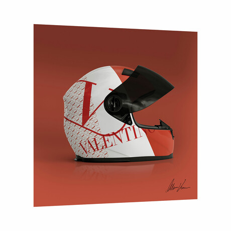 V Speeding Helmet Frameless Free Floating Reverse Printed Tempered Art Glass Wall Art