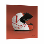 Valentino Speeding Helmet // Frameless Free Floating Tempered Glass Panel Graphic Wall Art