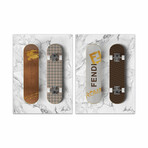 Style Skate // Frameless Free Floating Tempered Glass Panel Graphic Wall Art // Set of 2