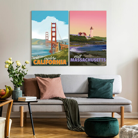 Bicoastal Beauty // Frameless Free Floating Tempered Glass Panel Graphic Wall Art // Set of 2