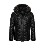 Puffer Faux Fur Neck Jacket // Black (XL)