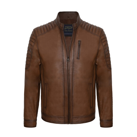 Quilt Shoulders Racer Leather Jacket // Light Brown (S)