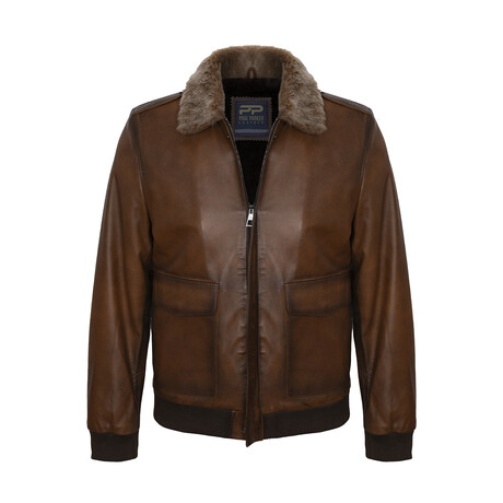 Bomber Flight Fur Neck Leather Jacket // Chestnut (S)