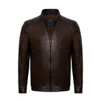 Quilted Arms & Shoulders Racer Jacket // Brown (L)