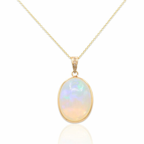 18K Yellow Gold Opal + Diamond Pendant Necklace // 18" // Pre-Owned