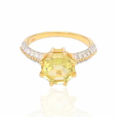 14K Yellow Gold Octagonal Lemon Topaz + Diamond Ring // Ring Size: 6.75 // Pre-Owned