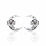 14K White Gold Daimond Crescent Moon Stud Earrings // Pre-Owned