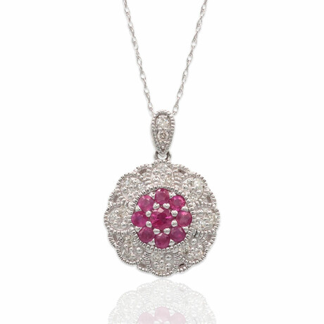 14K White Gold Diamond + Ruby Necklace // 17.5" // Pre-Owned