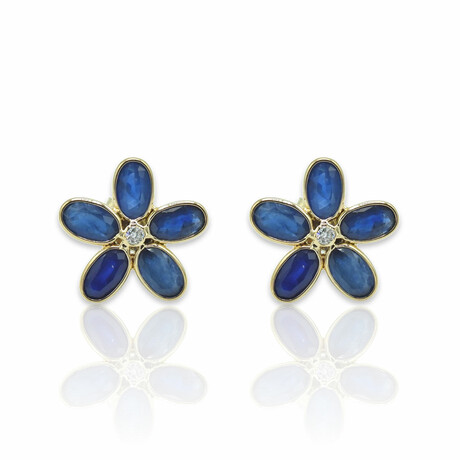 18K Yellow Gold + Blue Sapphire + Diamond Large Earrings // Pre-Owned