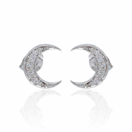 14K White Gold Daimond Crescent Moon Stud Earrings // Pre-Owned