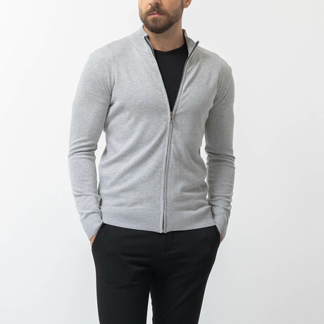 Kyson Knitwear Zipper Cardigan // Light Grey (S)