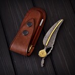 Handmade Damascus Leaf Liner Lock Knife