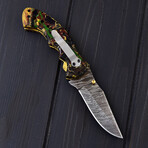 Handmade Damascus Clip Liner Lock Knife