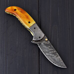 Handmade Damascus Burnt Liner Lock Knife