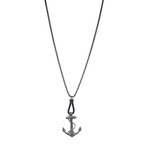 Black Anchor Necklace With Leather Lasso // 22" + 2" Extension