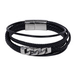 Multi Layer Black Leather Cuban Bracelet // 7.5" + 0.5" Extension