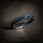 Four Layer Blue Leather Stack Bracelet // 7.5" + 0.5" Extension