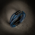 Multi Layer Blue Leather Cuban Link Bracelet // 7.5" + 0.5" Extension