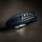 Multi Layer Blue Leather Cuban Link Bracelet // 7.5" + 0.5" Extension