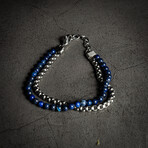 Blue Lapis Beaded + Round Box Chain Double Bracelet // 7" + 1" Extension