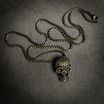 Two Tone Speckled Skull Pendant Necklace // 22" + 2" Extension
