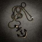 Two Tone Anchor Pendant Necklace // 22" + 2" Extension