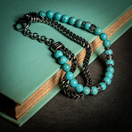 Turquoise Bead + Franco Chain Double Bracelet // 7" + 1" Extension