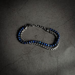 Blue Lapis Beaded + Round Box Chain Double Bracelet // 7" + 1" Extension